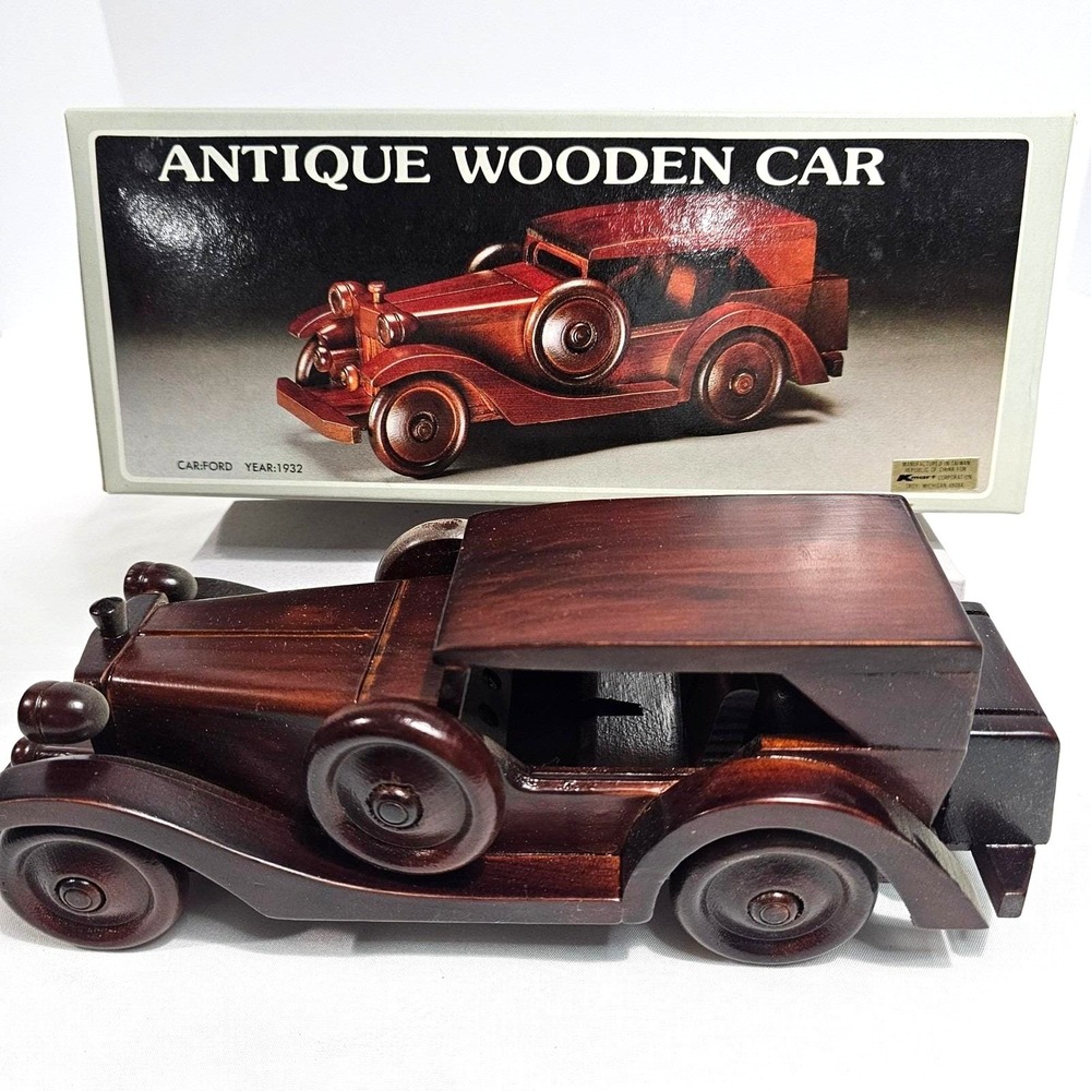 Vintage Kmart  Wooden Car 1932 Ford Model Handcrafted Wood Decor with Box